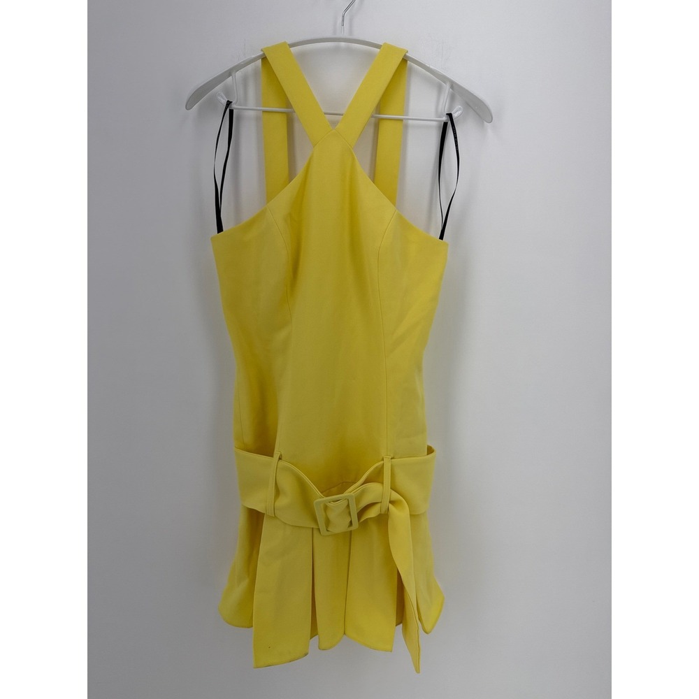Black‎ Halo Halter Mini Dress Womens 6 Yellow NEW Belted Pleated 3595276